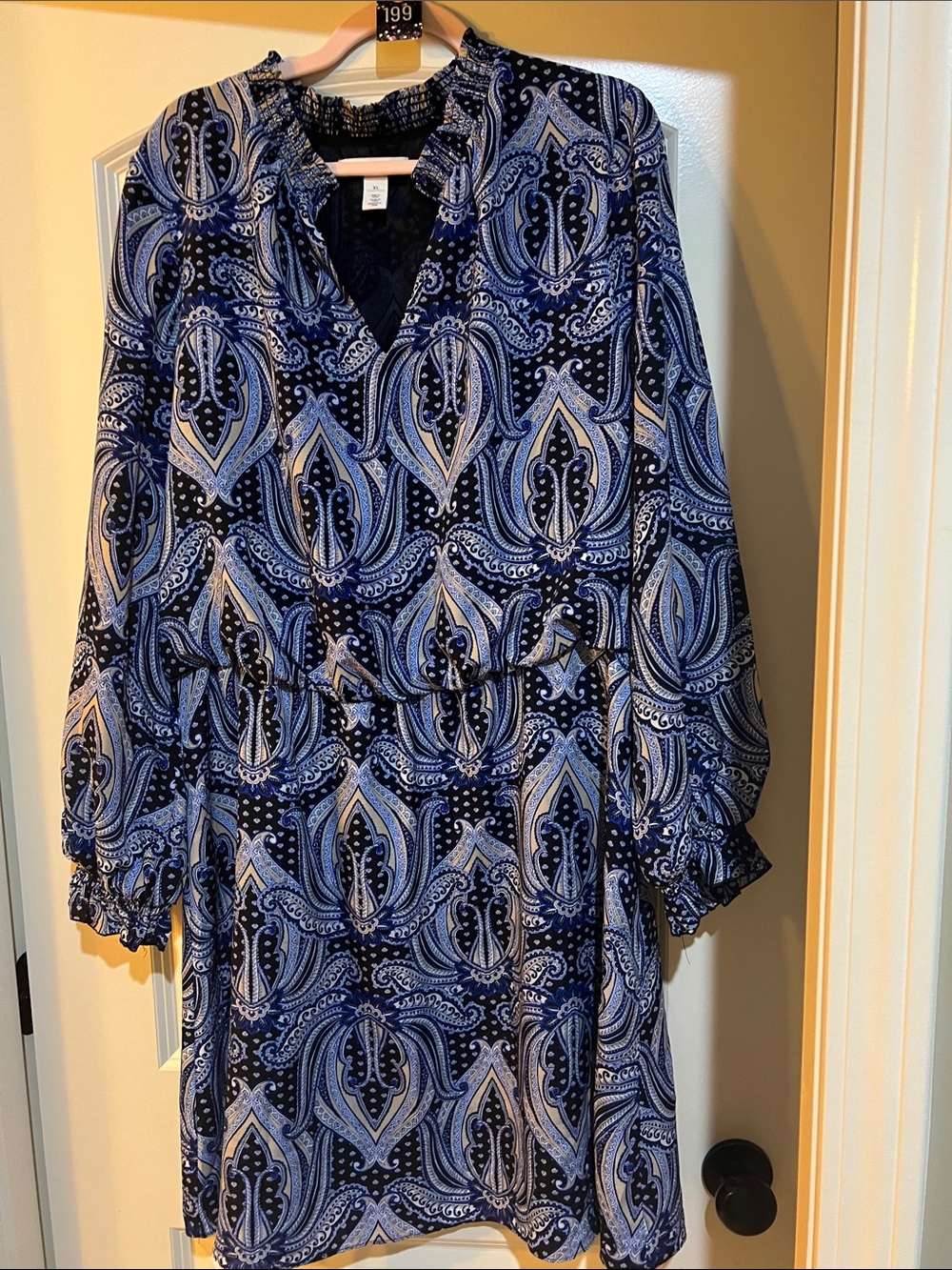 White House Black Market Blue Paisley Long Sleeve Dress H199